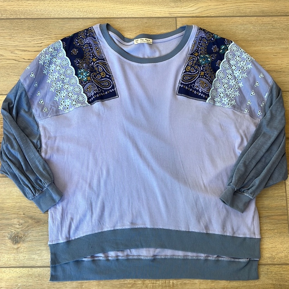 BNWT Free People Lavender 3/4 sleeve Oversized Tee